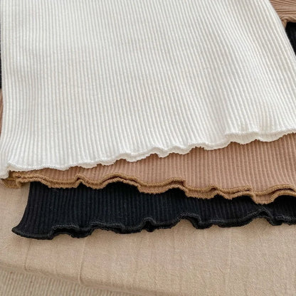 Autumn Baby T-shirt Girl Solid Color Crew Neck Long Sleeve Ribbed