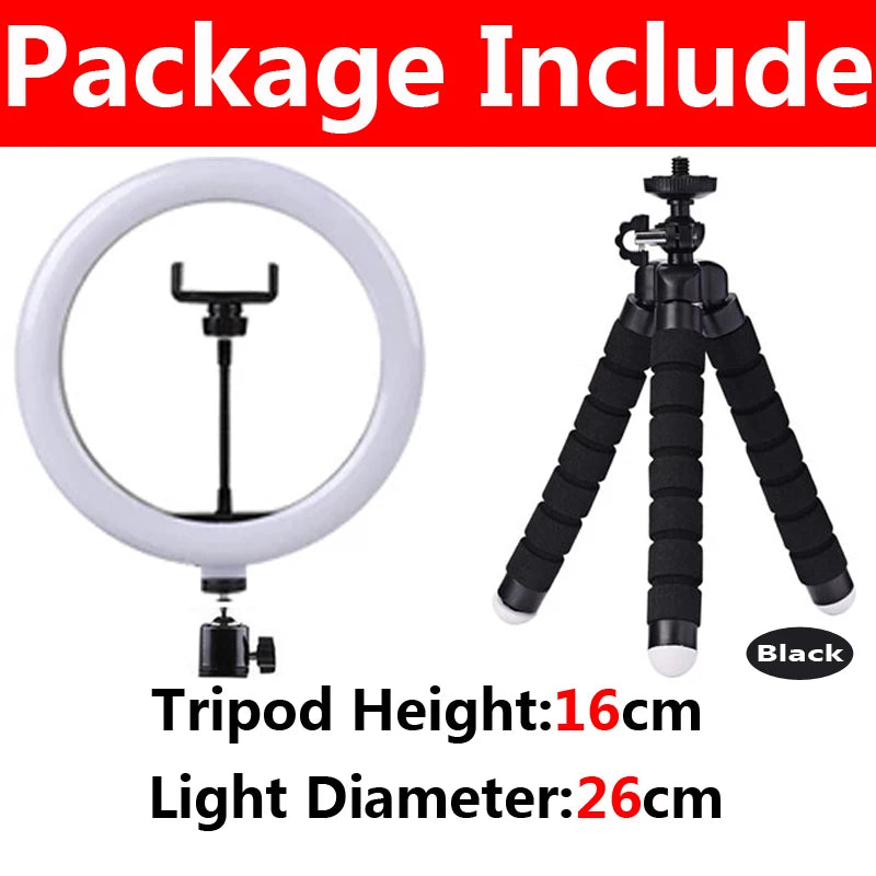 10 inch LED Ring Light with Mini Tripod 26cm LED Round Photography Fill Light Remote Dimmable for Tiktok YouTube Live Video Lamp