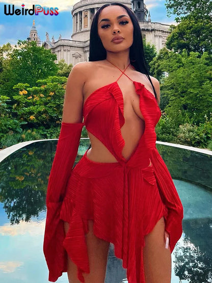 Weird Puss Y2K Irregular Backless Dress Elastic Waistless Mini Bodycon dress