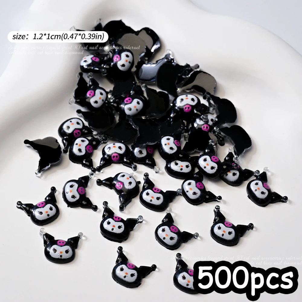 500pcs Cute Sanrio Nail Art Charms 3D Pink Bow Hello Kitty Cinnamoroll Nail Decoration