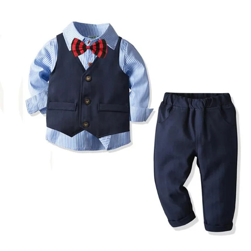 Boys Suits Clothes For Wedding Formal Party clothes Striped Baby Vest Shirt Pants Kids Boy Outerwear