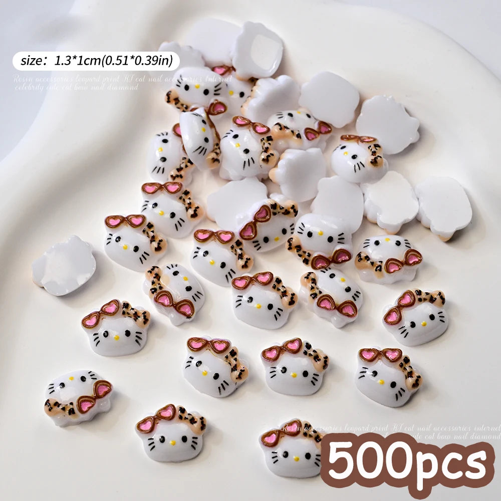 500pcs Cute Sanrio Nail Art Charms 3D Pink Bow Hello Kitty Cinnamoroll Nail Decoration