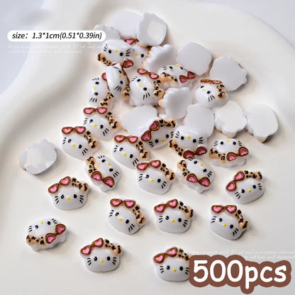 500pcs Cute Sanrio Nail Art Charms 3D Pink Bow Hello Kitty Cinnamoroll Nail Decoration