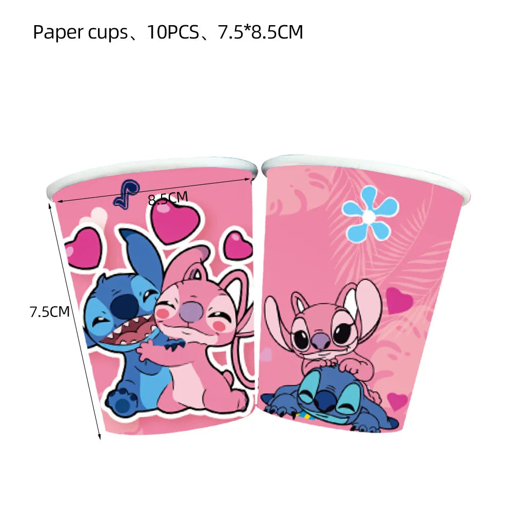 Disney Pink Lilo&Stitch Birthday Party Decorations Disposable Plate Angel Balloon Baby Shower Girls Birthday Party Supplies