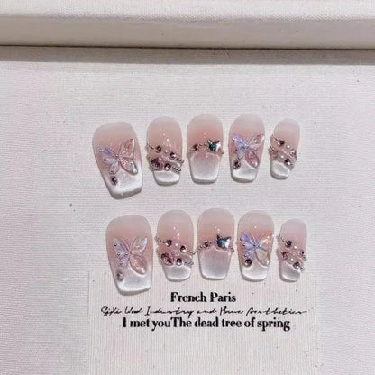 10Pcs Flower Butterfly Handmade Press on Nails Acrylic Nail Tips