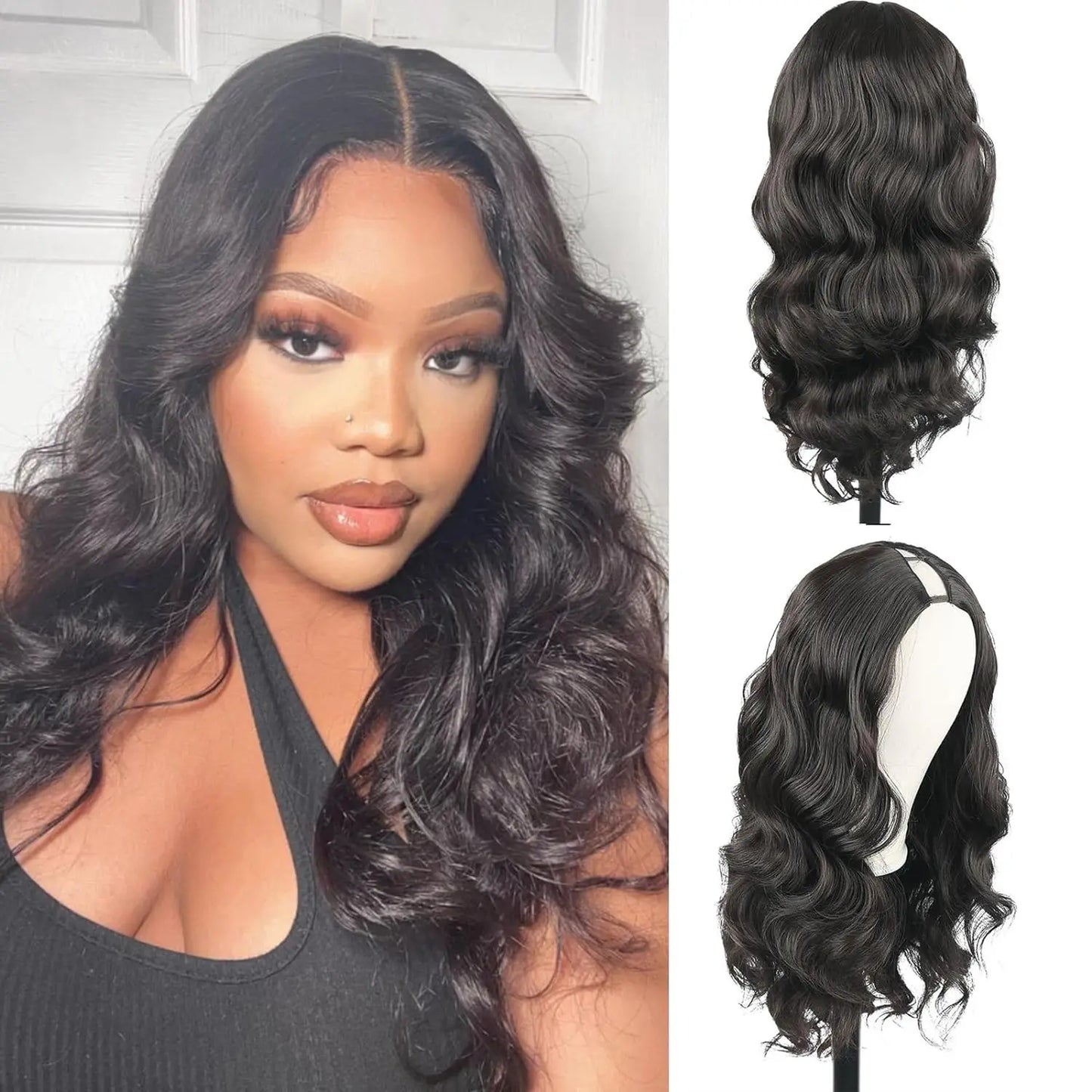 24 26 Inch U Part Body Wave Wigs Synthetic Hair Wigs U Part Wig Full Head Clip in Half Wig No Leave Out Daily Wigs for Women