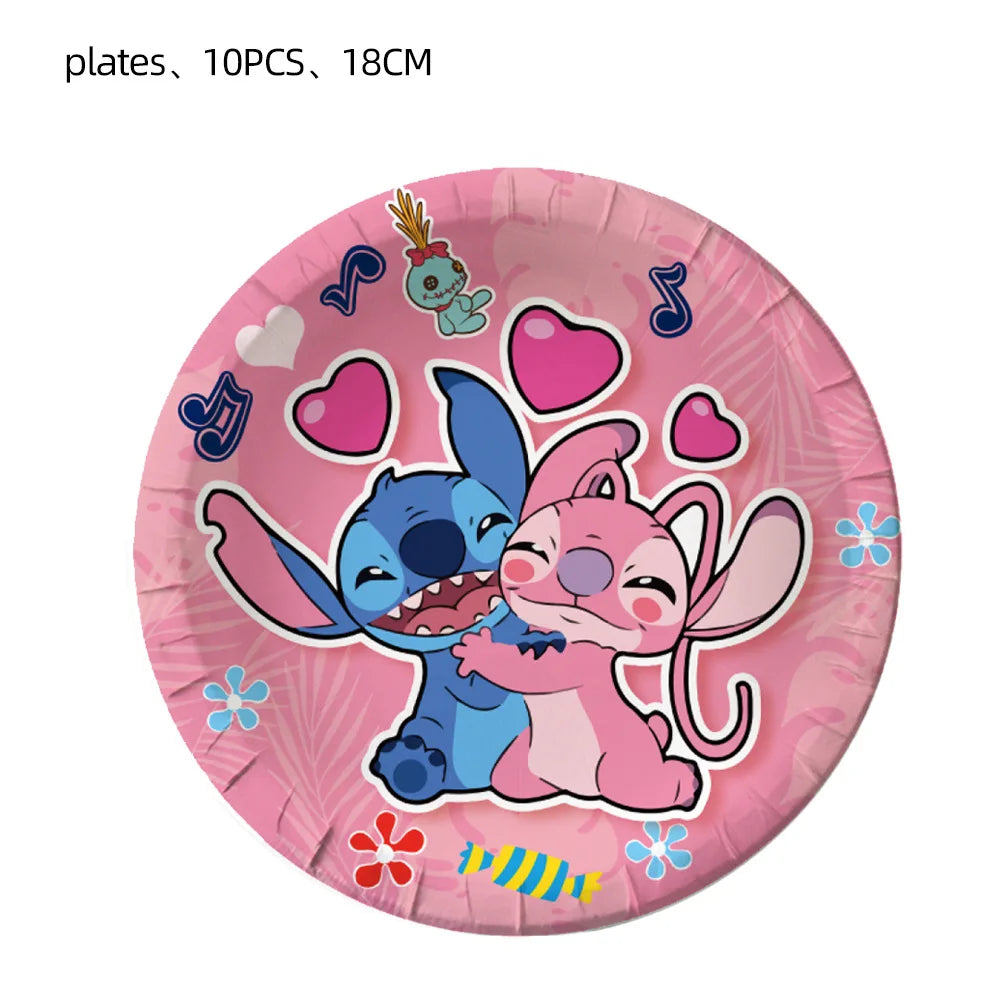 Disney Pink Lilo&Stitch Birthday Party Decorations Disposable Plate Angel Balloon Baby Shower Girls Birthday Party Supplies