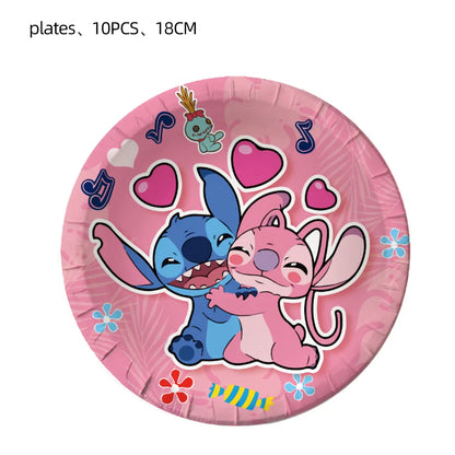Disney Pink Lilo&Stitch Birthday Party Decorations Disposable Plate Angel Balloon Baby Shower Girls Birthday Party Supplies
