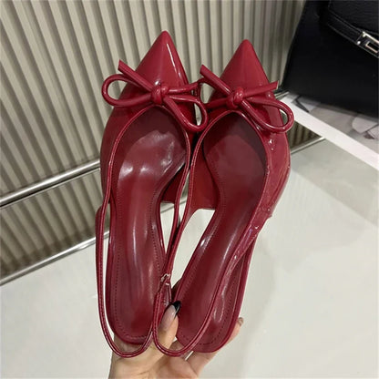 Eilyken Elegant Patent Leather Slingbacks Woman Pumps Fashion Pointed Toe Thin High Heels Banquet Party Female Shoes