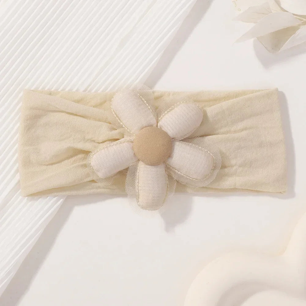 1Pc Baby Nylon Headscarf Astique Suitable Newborn Girl Flower Handmade Headband Elastic Hairband Turban Toddler Hair Accessories