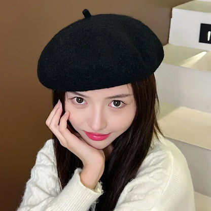 100% Wool Retro Beret Hat Autumn Winter Women British Hepburn stylish Artist Painter Hats Thick Warm Woolen Pumpkin Beanies Cap