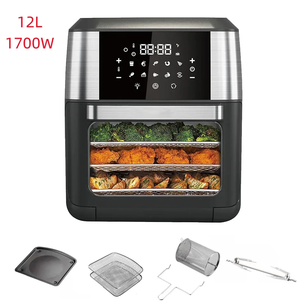 4/5/6/7/10/12L Electric Air Fryers Oil-free Automatic Household Kitchen 360°Baking Convection Oven Deep Fryer without Oil