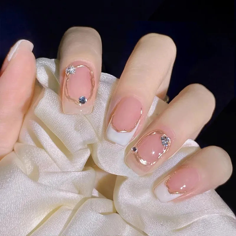 24Pcs Short Round Head Ballet Manicure Press On Nail Full Cover Artificial Coffin Fake Nails Wearing Reusable False Nails Art