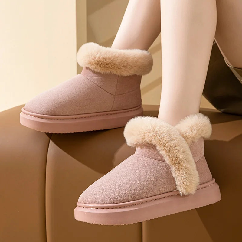 Litfun Women Winter Furry Snow Boots Outdoor Warm Fuzzy Lined Cotton Boots Non-slip Comfort House Cotton Shoes Soft Plush Shoes