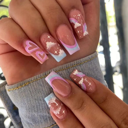 24Pcs Fake Nails Press On Supplies False Charms Tips For ABS Nail Art And Decorations Manicure Extension Contains Jelly Gel