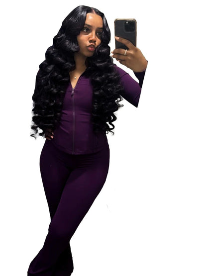 Women Clothes Two Piece Flared Pants Tracksuits Set