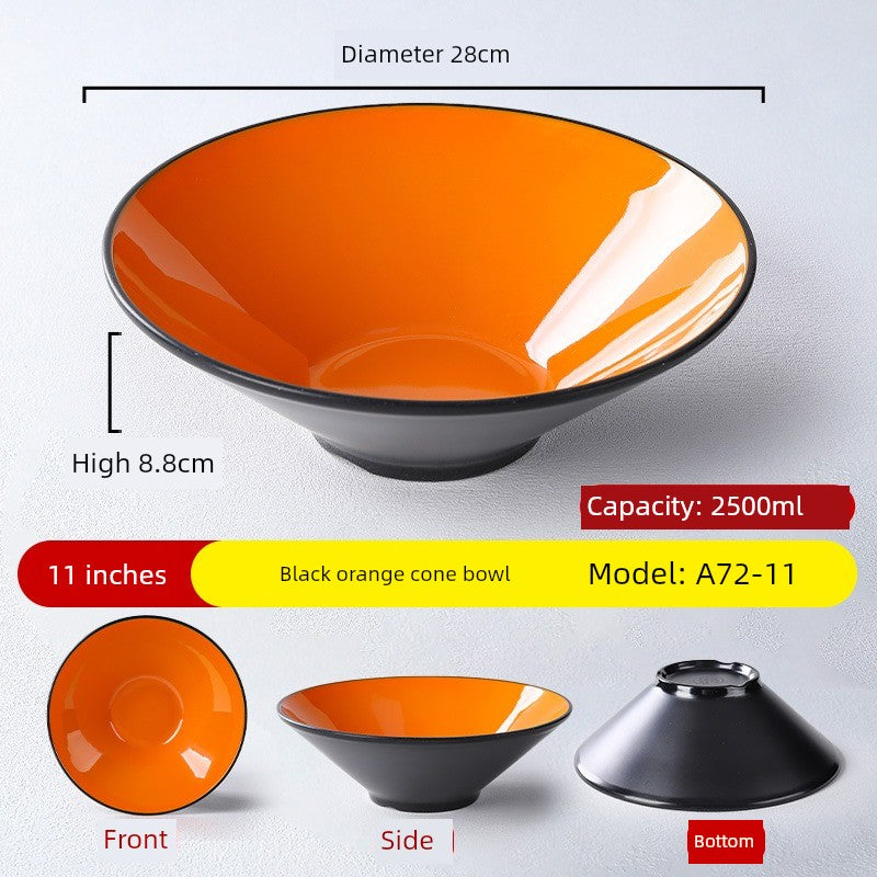 Melamine Rain-Hat Shaped Bowl Commercial Ramen Bowl River Snail Rice Noodle Bowl Noodle Restaurant Dedicated Noodles with Soy Sauce Wonton Pig's Knuckle Rice Spicy Hot Large Bowl
