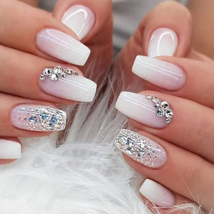 24pcs Gradient Fake Nails French Ballerina Nail Waterproof Faux Medium Coffin false nails Fingernails Press on Nails Tips