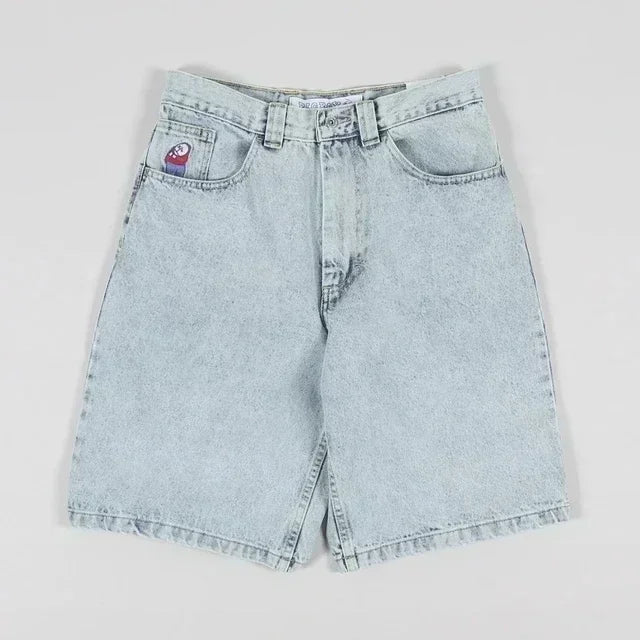 Hip Hop Rhinestones Graphical Baggy Jeans Blue Streetwear Y2k Gothic Shorts