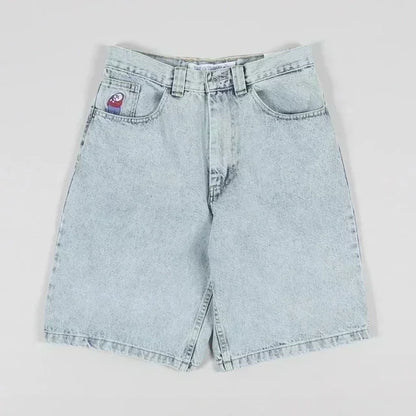 Hip Hop Rhinestones Graphical Baggy Jeans Blue Streetwear Y2k Gothic Shorts