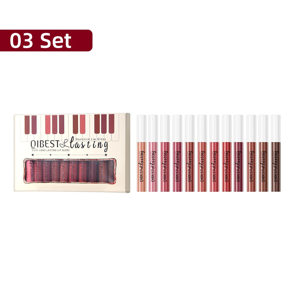 12 non-stick cup lip glaze set velvet matte mist liquid lipstick waterproof