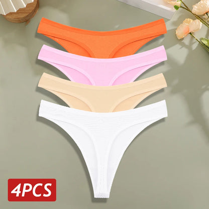 4PCS/Set Cotton Panties for Women Sexy Low Rise G-String Thongs Ultra-thi Seamless Panties Female No Trace Soft Basic Underwear