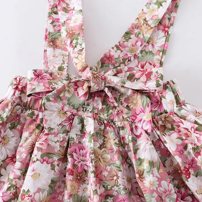 3Pcs Summer Girl Clothes Set Short Sleeve Romper Floral Dress Overalls Headband