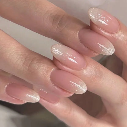 24Pcs Short Square Nude Fake Nails Art White Edge Glossy Artificial French False Nails Removable Full Cover Press on Nail Tips