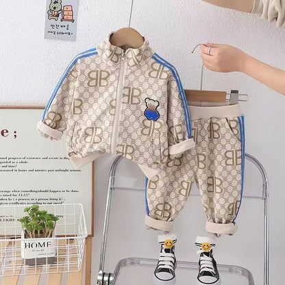 Small and Medium-sized Children's Korean Spring Autumn Baby Boys Clothes Set Jacket And Pants Two Piece Casual 1-5Year Girls Set