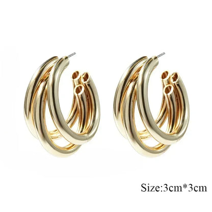 Stainless Steel Smooth Metal Chunky Hoop Earrings for Women Fashion Round Circle Hoops