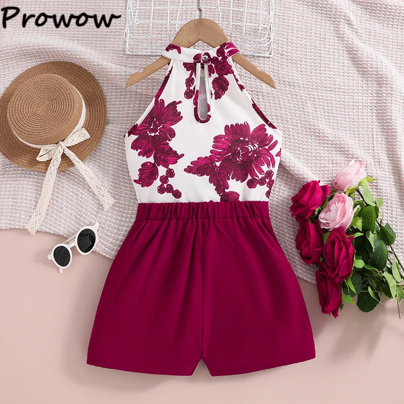 4-12Y Summer Sets For Girls Outfits Sleeveless Halter Neck Heart Top and Black Shorts Children Teenager