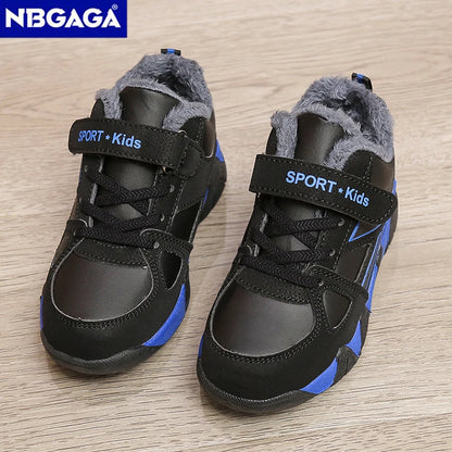Winter Warm Kids Sneakers Non-Slip Sport Children's Boys Leather Casual Walking Shoes Outdoor Running Shoes Size 28-39