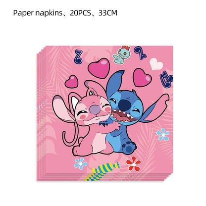 Disney Pink Lilo&Stitch Birthday Party Decorations Disposable Plate Angel Balloon Baby Shower Girls Birthday Party Supplies