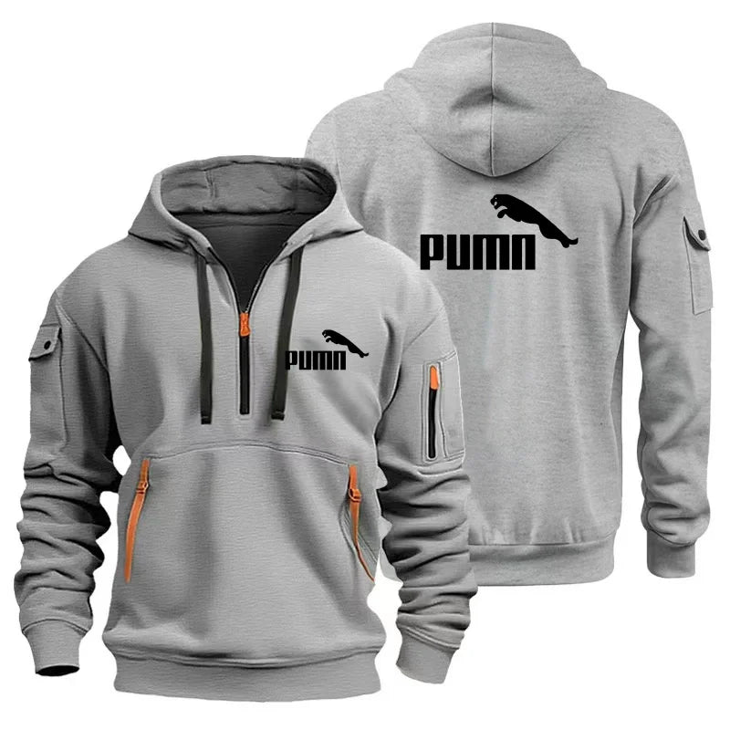 Men's European Size Hoodie, Multi-Pocket Zipper Sweatshirt, Loose Casual Pullover