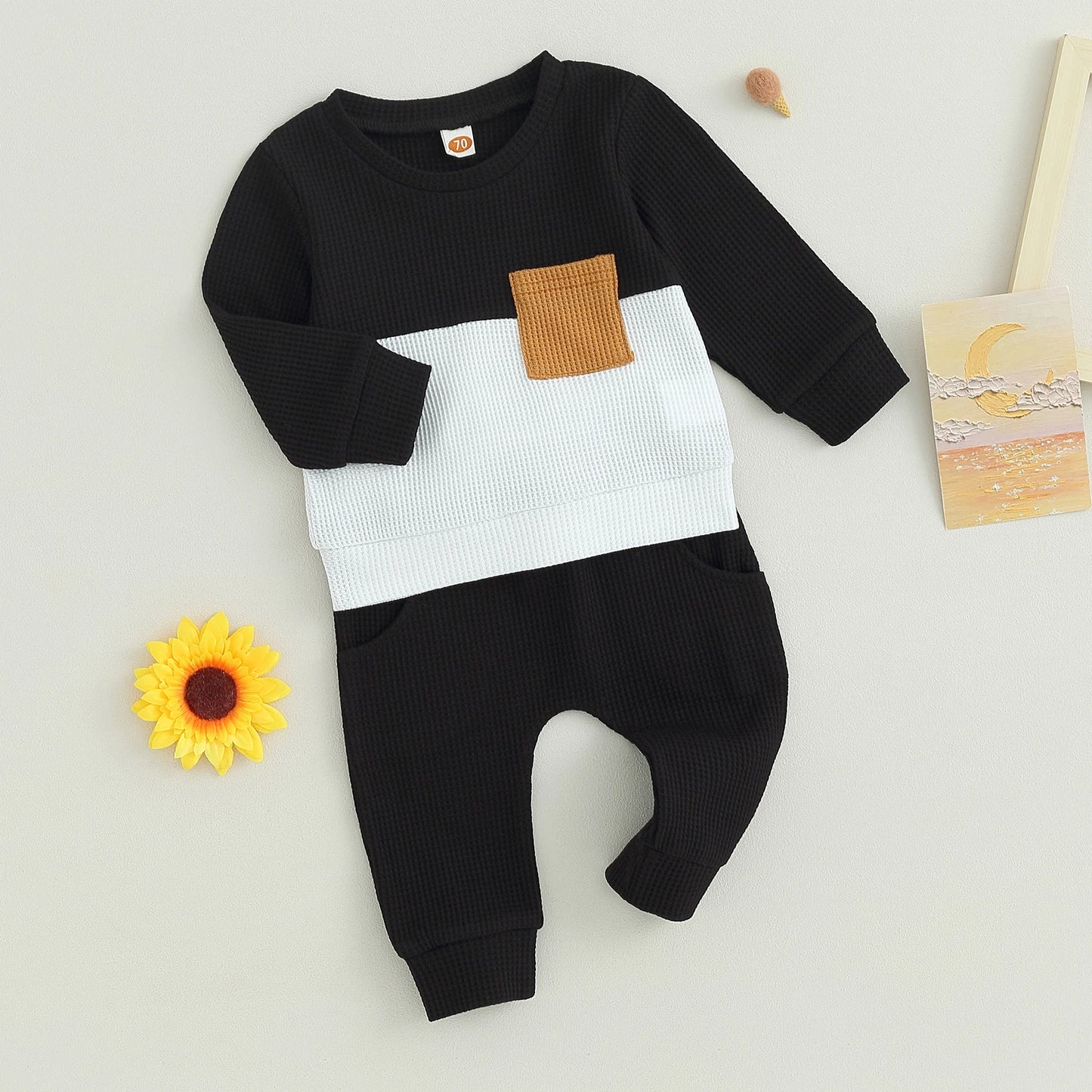 Pudcoco Infant Baby Boys Pants Set, Long Sleeve Crew Neck Contrast Color Sweatshirt Elastic Waist Sweatpants Infant Clothes 0-3T
