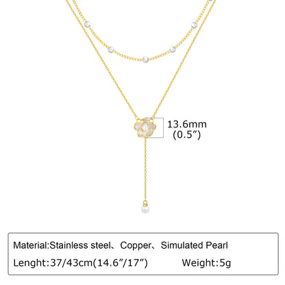 Gold Plated Lariat Necklace for Women, Double Laryered Long Chain Drop Pendant Choker Necklaces Fashion Gifts