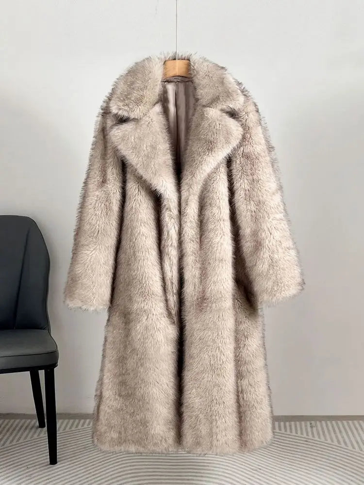 UCXQ Fashion Faux Fur Coat European Style Lapel All Match Covered Button Loose Casual Long Women's Coats New Winter 23C2945