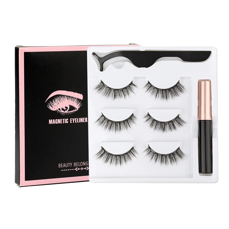 New 1/3Pairs Magnetic Eyelashes False Lashes Repeated Use Eyelashes Waterproof Liquid Eyeliner With Tweezer Make Up Sets Hotting