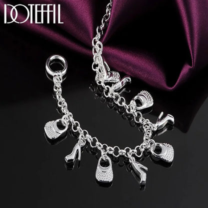 Silver Color High Heels Bag Pendant Bracelets Chain For Women Charm Wedding Engagement Jewelry
