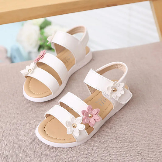 New Girls Sandals Kids Floral Sandals with 3 Flowers Princess Sweet