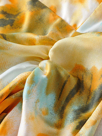 Vintage Yellow Tie dye Flower print  Spaghetti Strap Dress