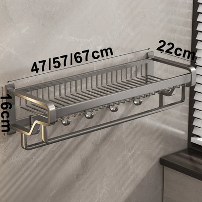 Bathroom Shelf Towel Hanger Rack Wall-mouted Double Rod Mesh Basket