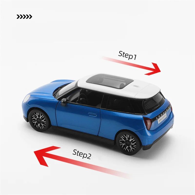 1/28 Mini Cooper Alloy Car Model Diecast Metal New Energy Vehicles Car Model Simulation Sound and Light Collection Kids Toy Gift