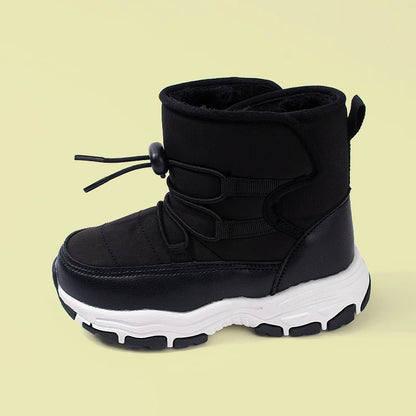 Big Kids Winter Fashion Waterproof Drawstring Snow Boots Anti-slippery Versatile Warm Plush Shoes EKF76