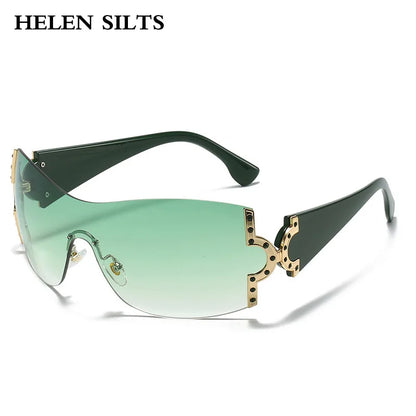 2000'S Fashion One Piece Sunglasses Women Luxury Shiny Crystal Sun Glasses