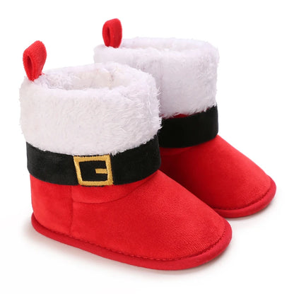 Christmas theme 0-18M New baby shoes Boots for Girls Baby First Walker plus fleece warm cotton shoes