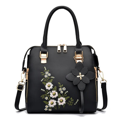 Floral Detail Shoulder Bag, Trendy Zipper Handbag Casual Crossbody Bag