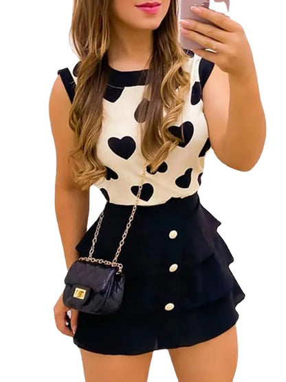 Print Heart Round Neck mini dress