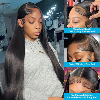 13x4 Bone Straight Lace Front Wigs Human Hair 30 Inch Pre Plucked Lace Frontal