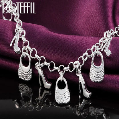 Silver Color High Heels Bag Pendant Bracelets Chain For Women Charm Wedding Engagement Jewelry